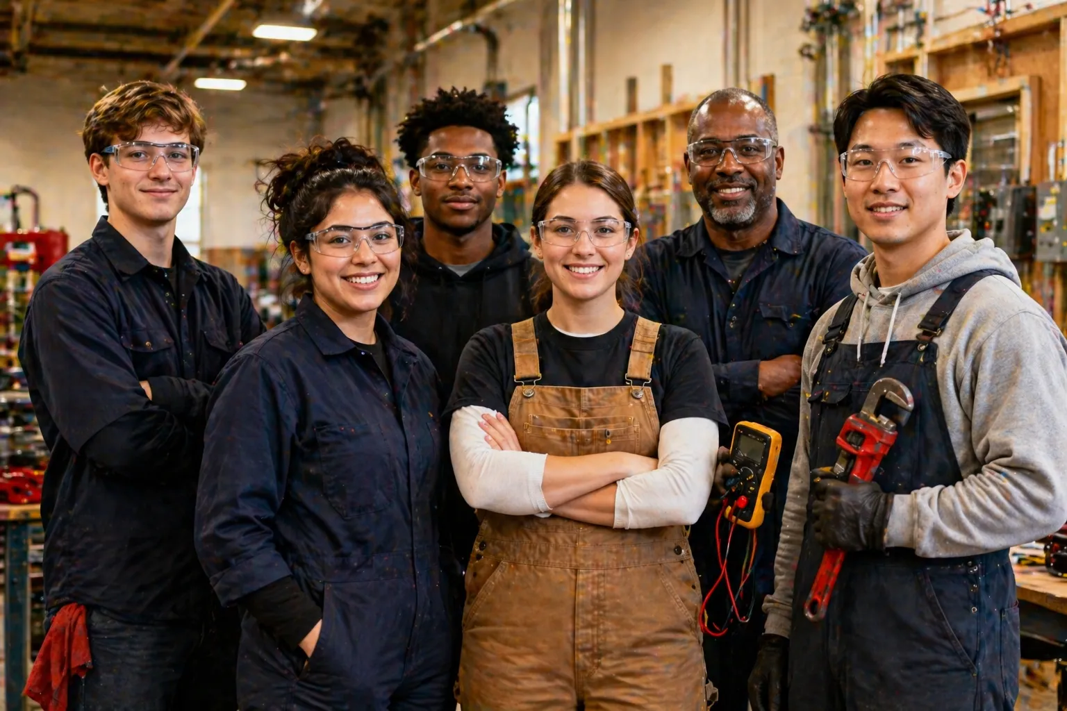 Diverse group of trade students