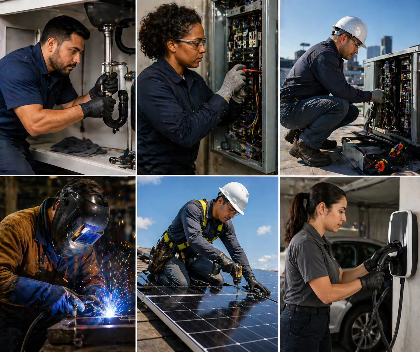 Tradespeople at work across multiple trades